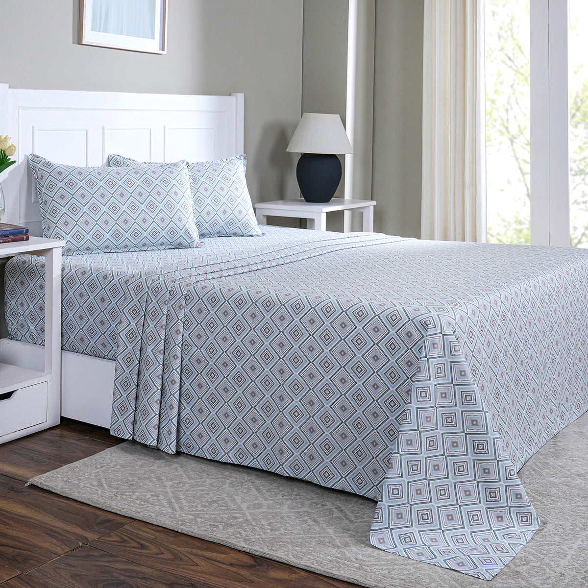 Hermosa Sensory Bloom Avery 100% Cotton Printed Bed Sheet with Pillow Case Blue