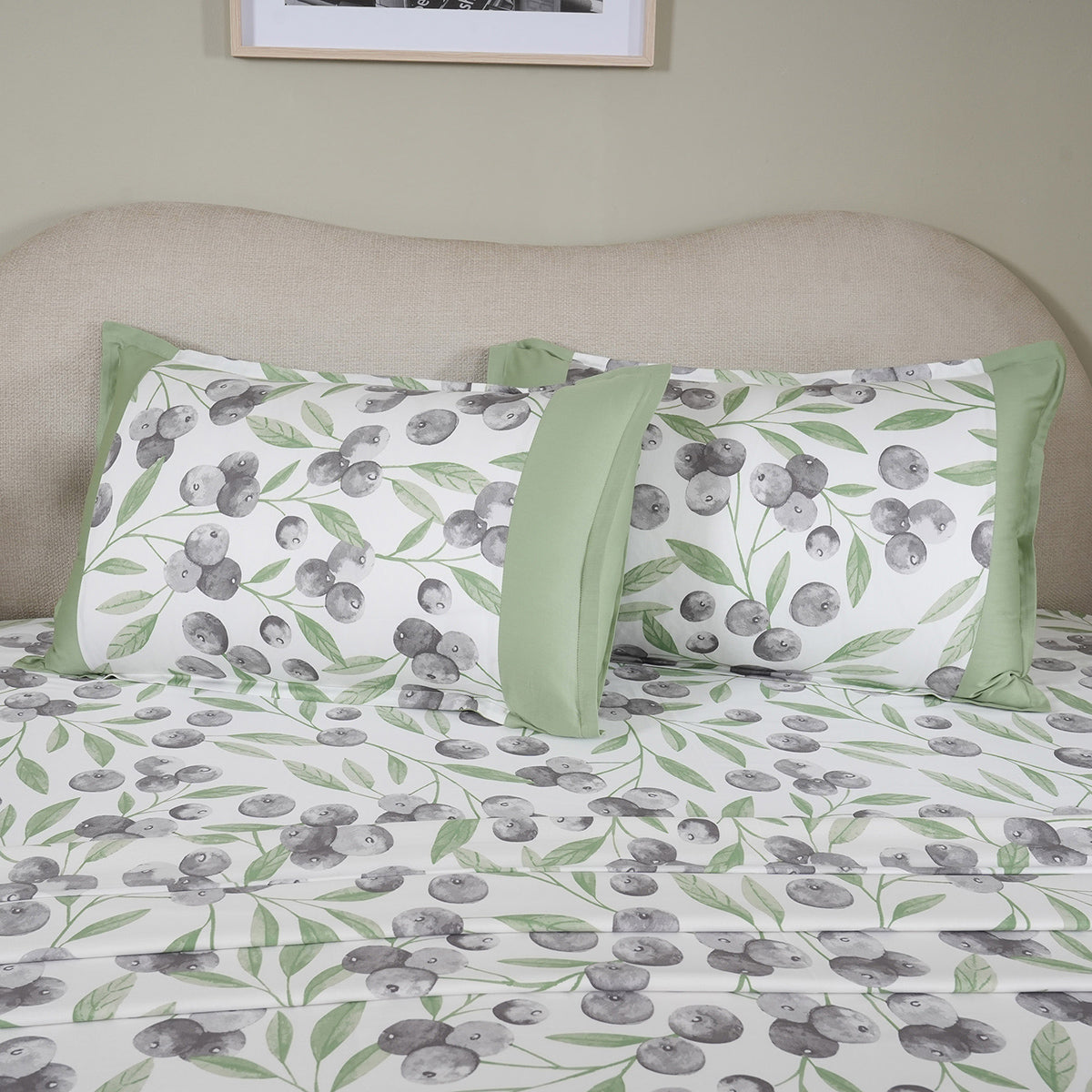 Sensory Bloom Myrtille 100% Cotton Green Bed Sheet with Pillow Case