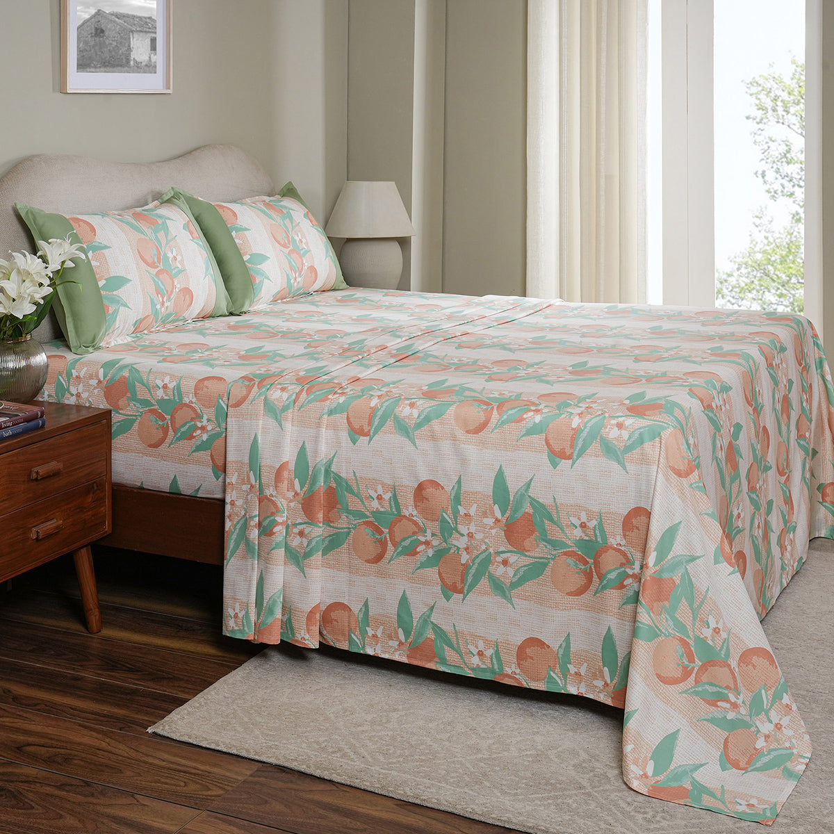 Sensory Bloom Colorsplash 100% Cotton Peach Bed Sheet with Pillow Case