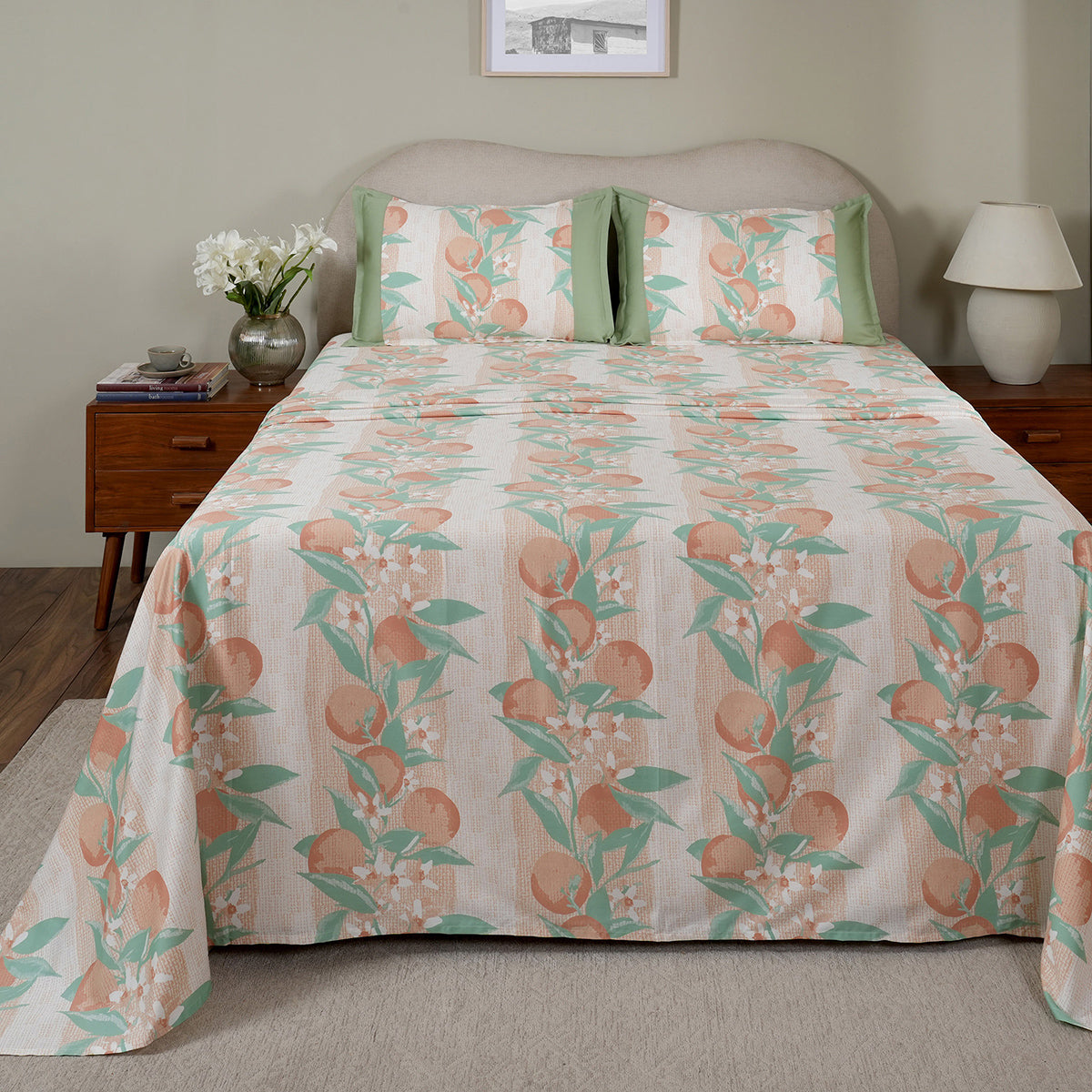 Sensory Bloom Colorsplash 100% Cotton Peach Bed Sheet with Pillow Case