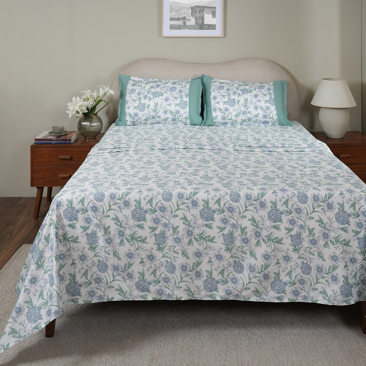 Sensory Bloom Blooming Petals 100% Cotton Blue Bed Sheet with Pillow Case