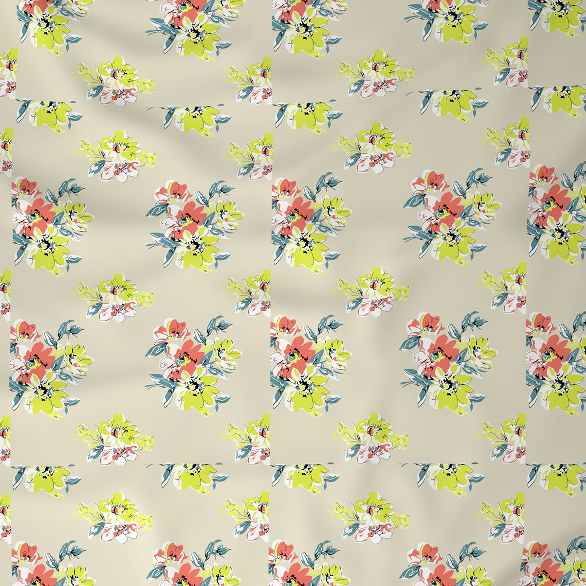 Modern Sanctuary Floral Banquet Printed 200 TC 100% Cotton Beige Bed Sheet with Pillow Case