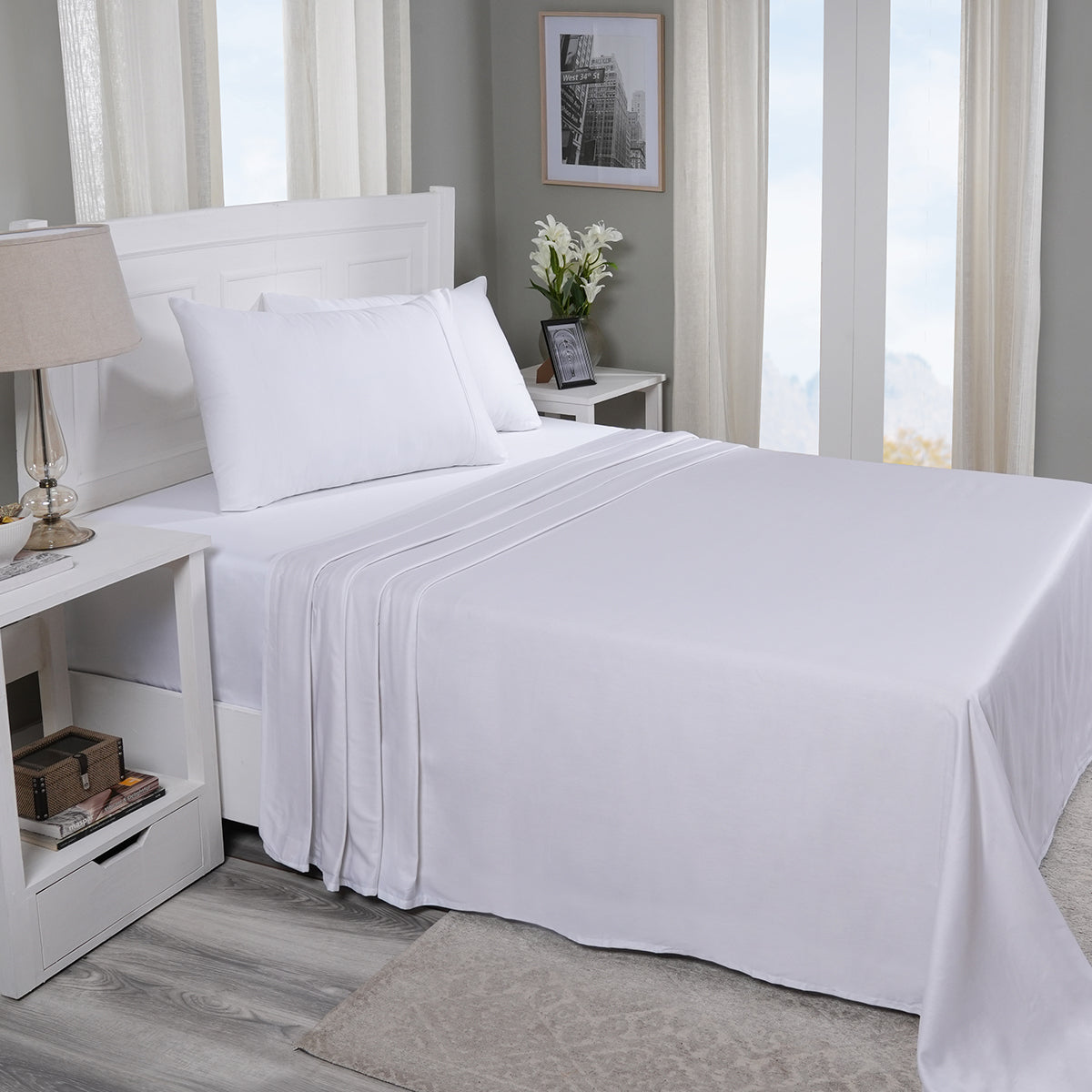 Buy Viola Plain 100% Cotton Sateen White Bed Sheet Online Maspar