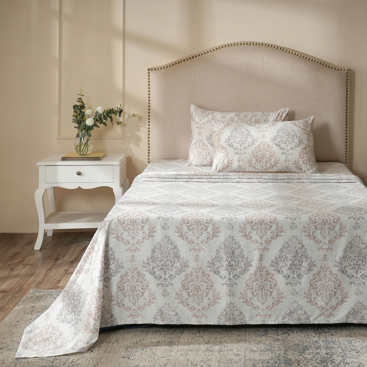 PBS Timeless Ornare 100% Cotton Bed Sheet with Pillow Case Tan