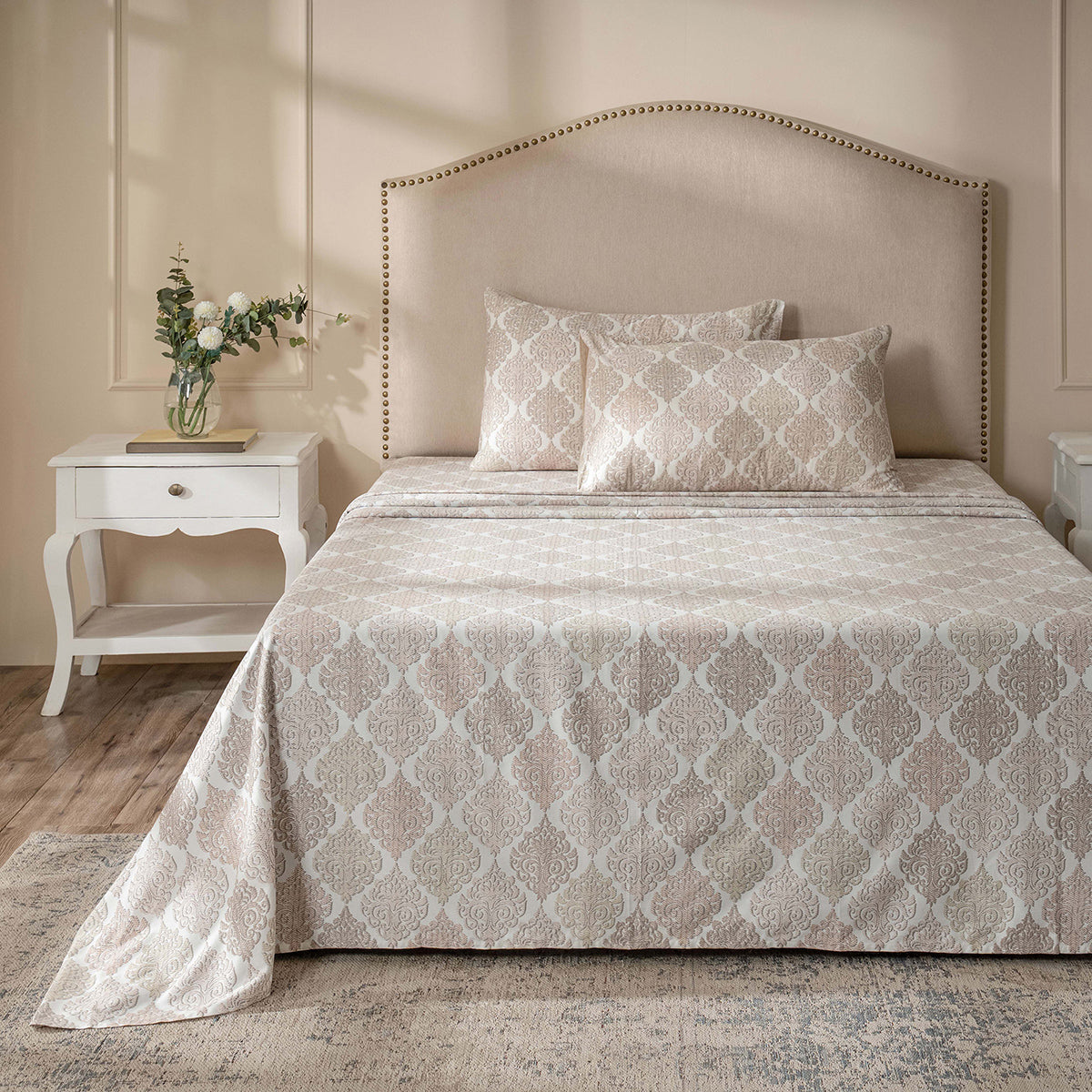 PBS Timeless Ornare 100% Cotton Bed Sheet with Pillow Case Peach