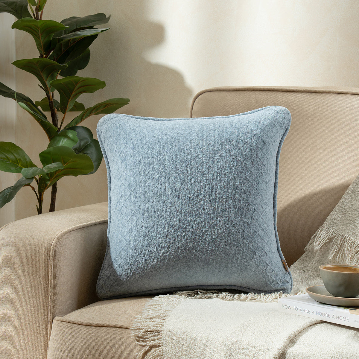 Blaize 100% Cotton Solid Weave Blue Cushion Cover