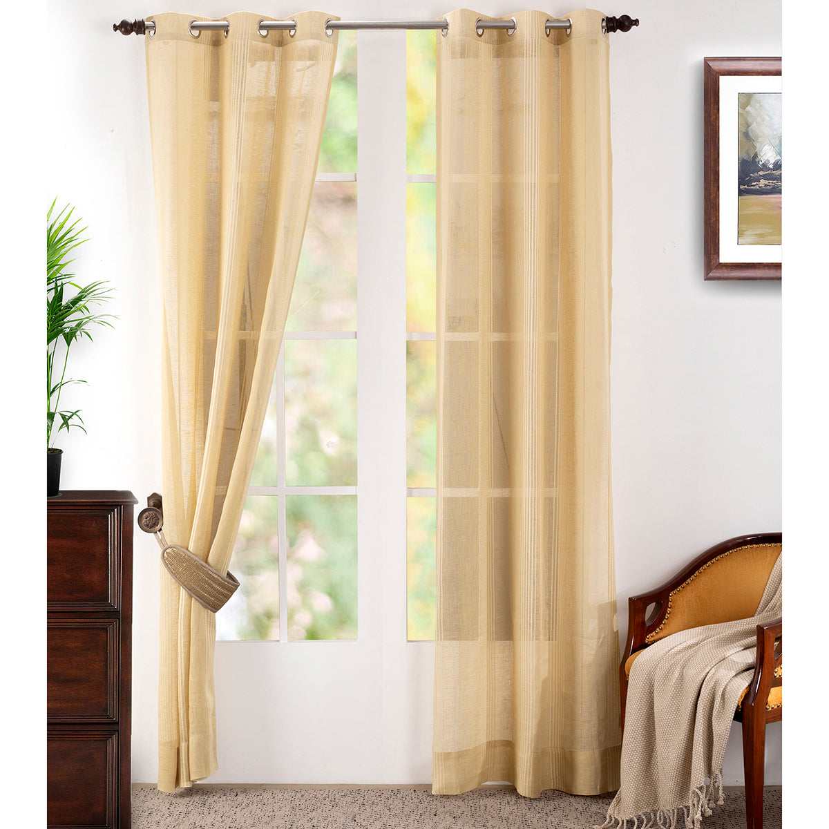 Cannabis Stripe Solid 2PC Gold Curtain Set