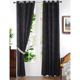 Batik Slub Woven Yard Dyed Black Curtain Set