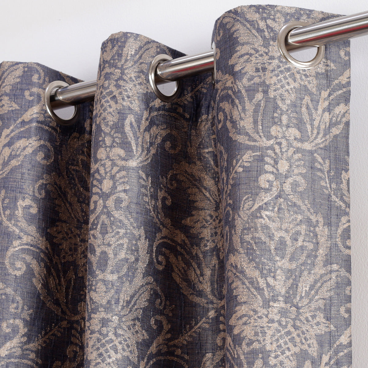Paradise Damask Jacquard Blue Curtain Set