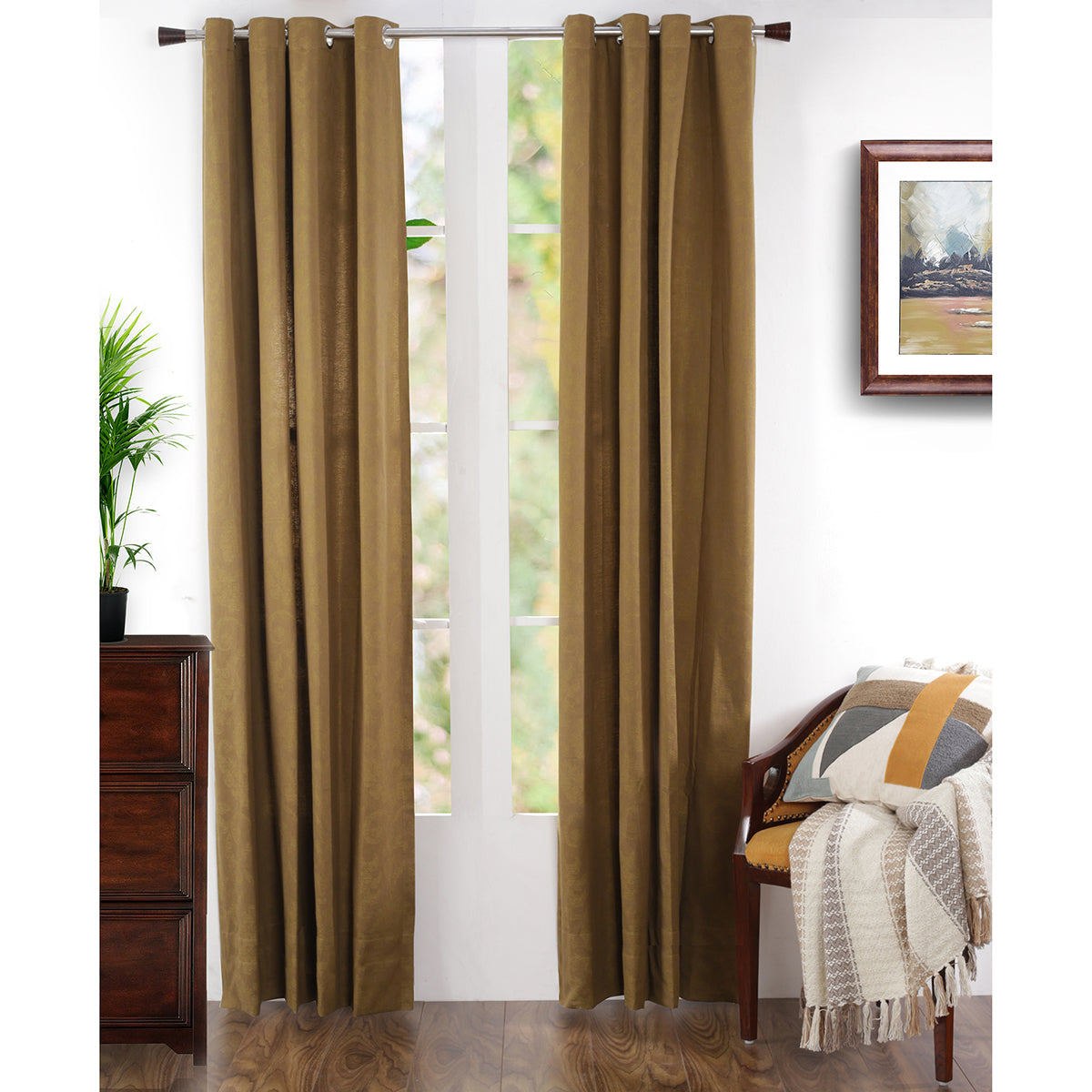 Spotted Damask Jacquard Green Curtain Set
