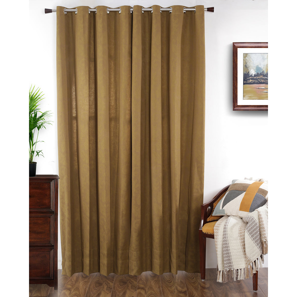 Spotted Damask Jacquard Green Curtain Set