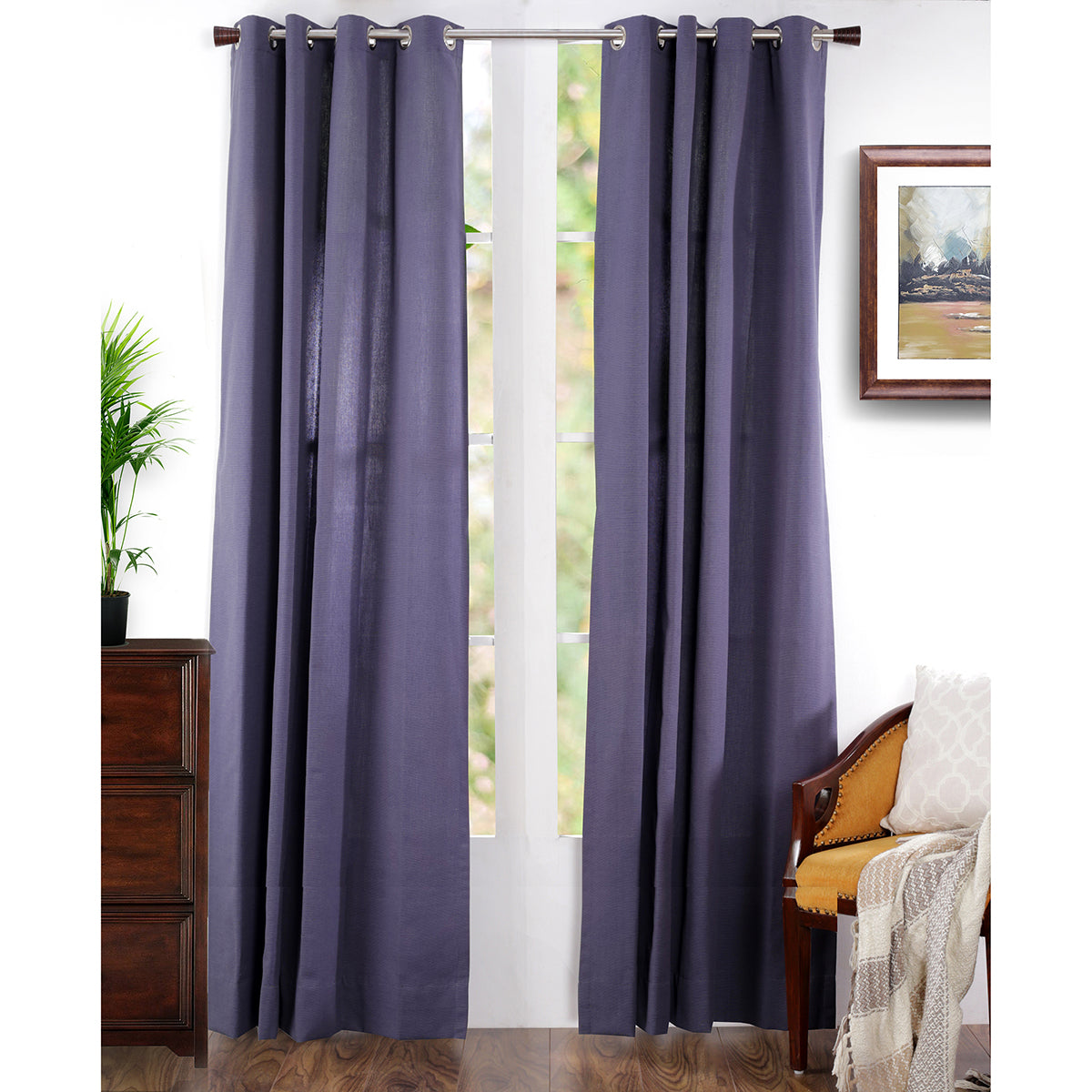 Two Color Rib Woven Long Door Curtain Set