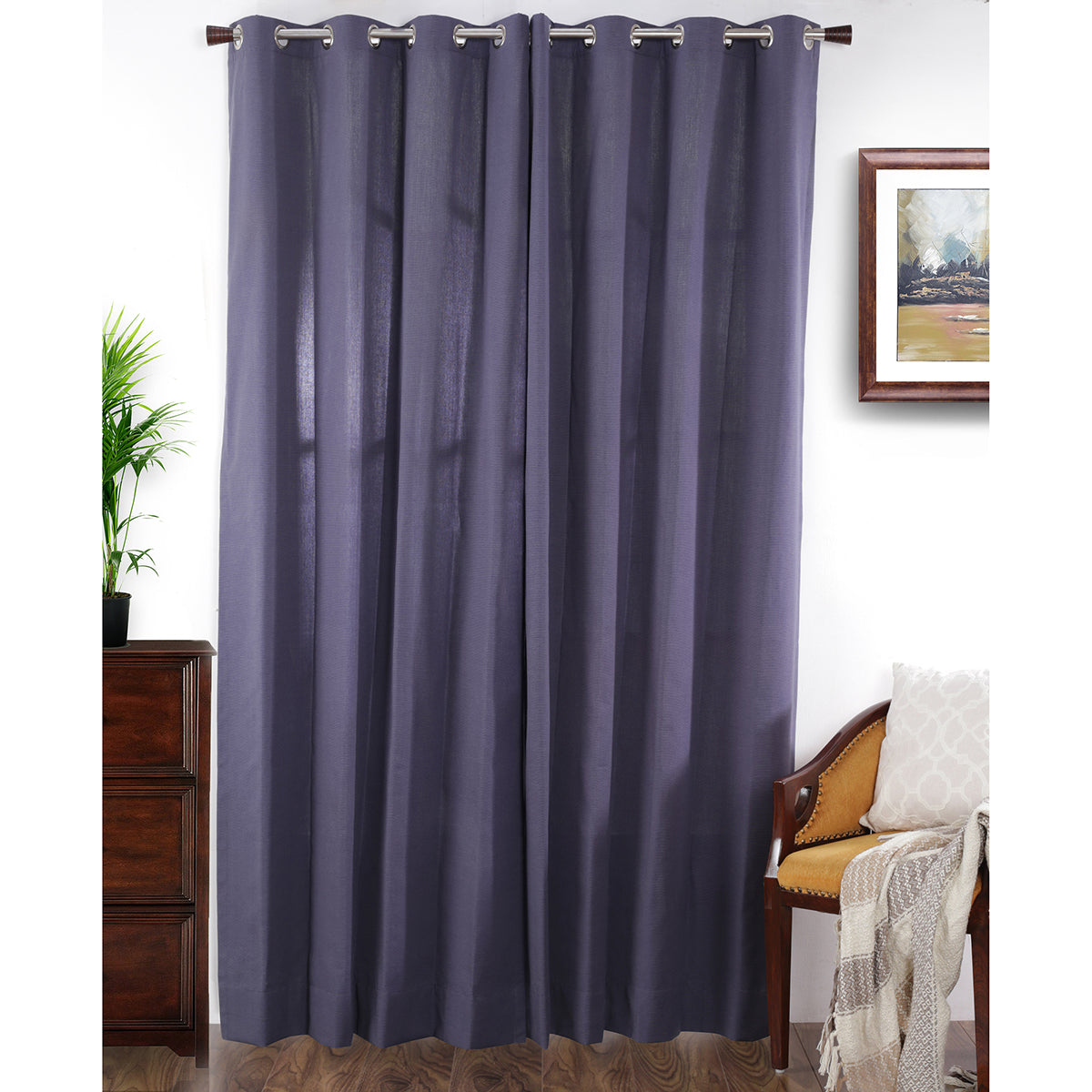 Two Color Rib Woven Long Door Curtain Set