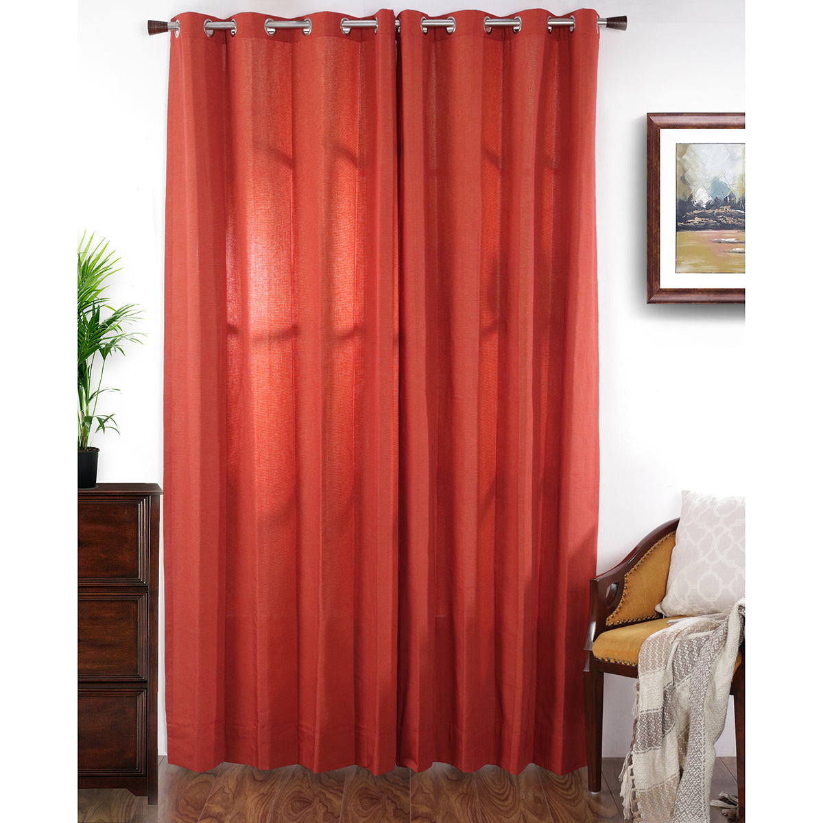 Two Color Rib Woven Yard Dyed  Door Curtain Set