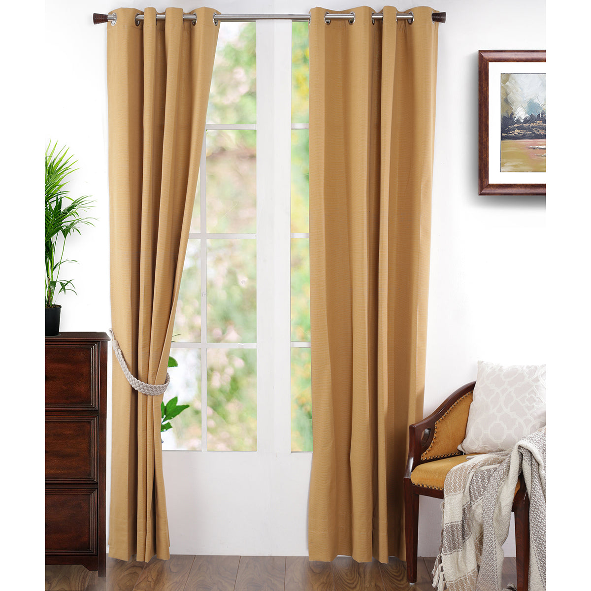 Two Color Rib Woven Yard Dyed Curtain Set