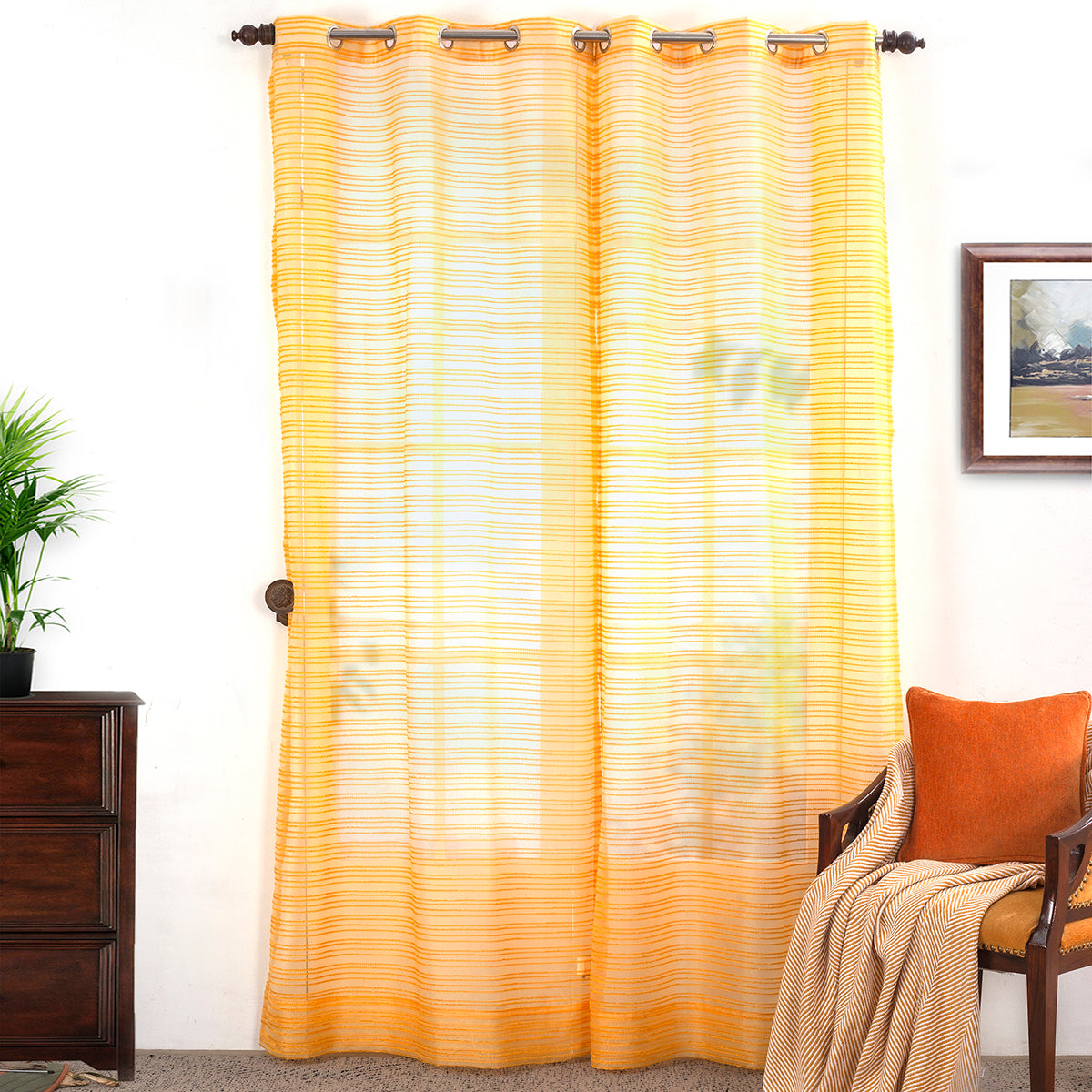 Furry Line Solid 2PC Gold Curtain Set