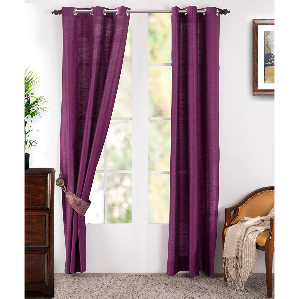 Buy Tewly Tex Solid 2PC Purple Curtain Set Online - Maspar