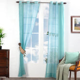 Sight Stripe Solid 2PC Blue Curtain Set
