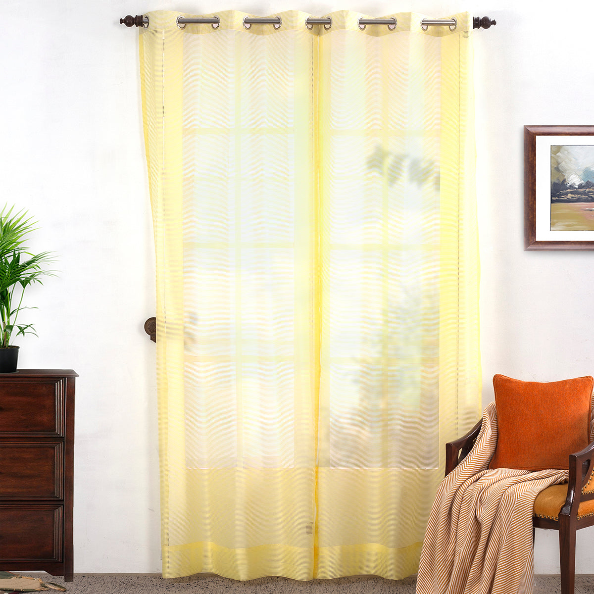 Sight Stripe Solid 2PC Beige Curtain Set