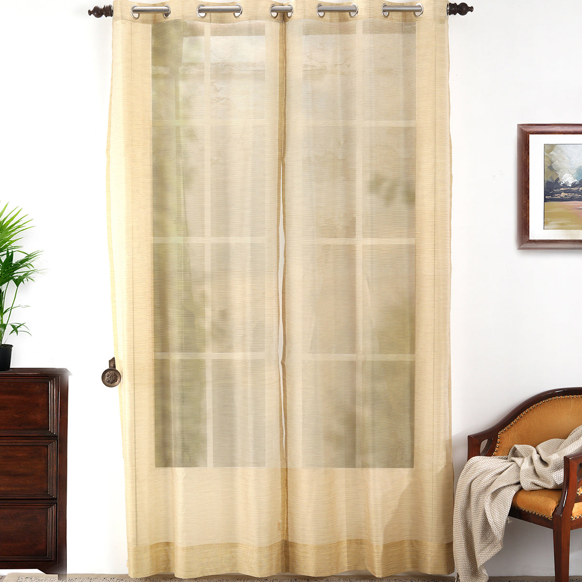 Tidy Silk Solid 2PC Beige Curtain Set