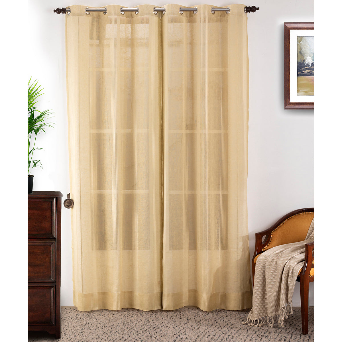 Cannabis Stripe Solid 2PC Gold Curtain Set