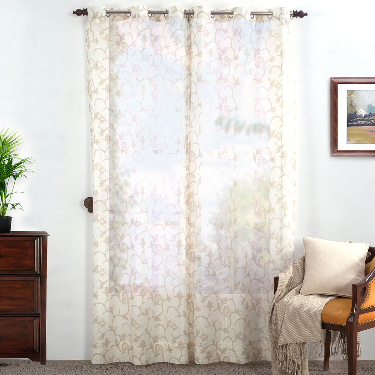 Sicilian Stripe Solid 2PC Beige Curtain Set