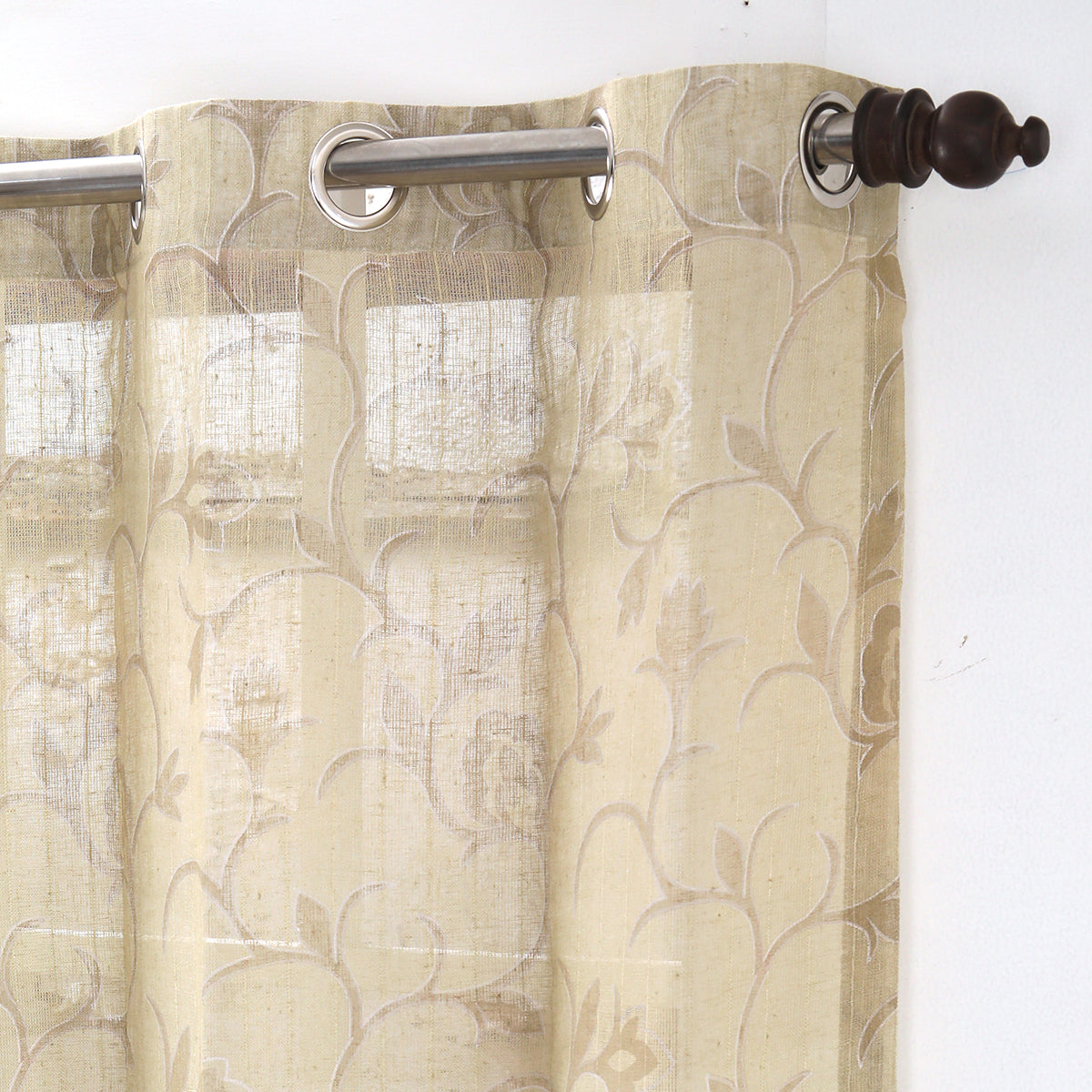 Sicilian Stripe Solid 2PC Beige Curtain Set
