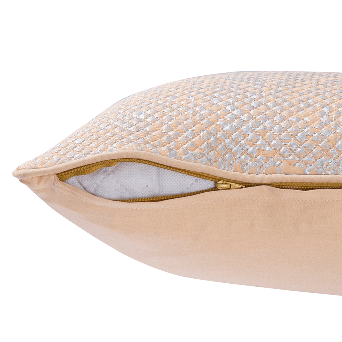 Nostalgic Attire Vint Flow Peach Foil Printed & Quilted Cushion Cover