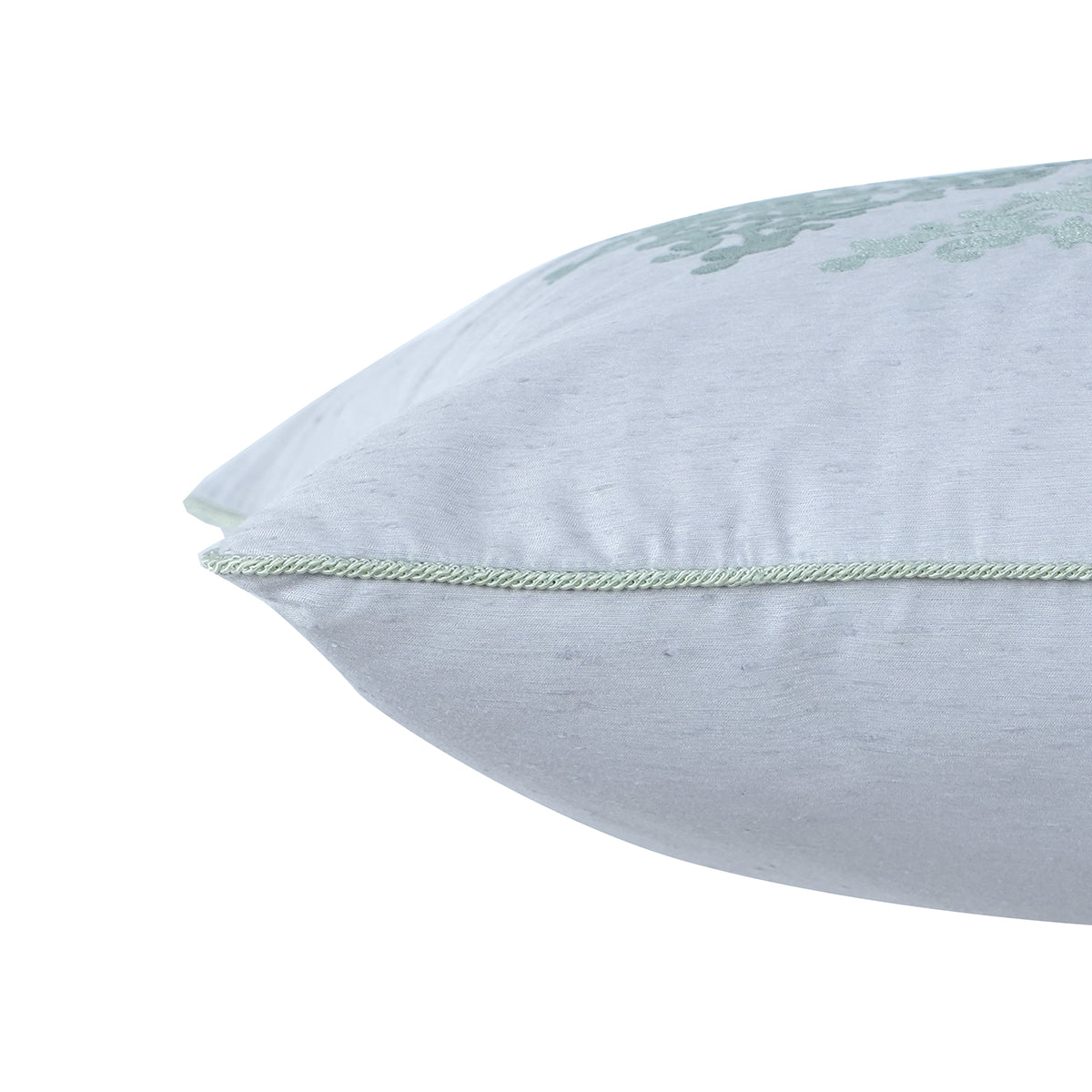 Tranquil Essence Scrollable Tatting Embroidered Viscose Blend Green Cushion Cover