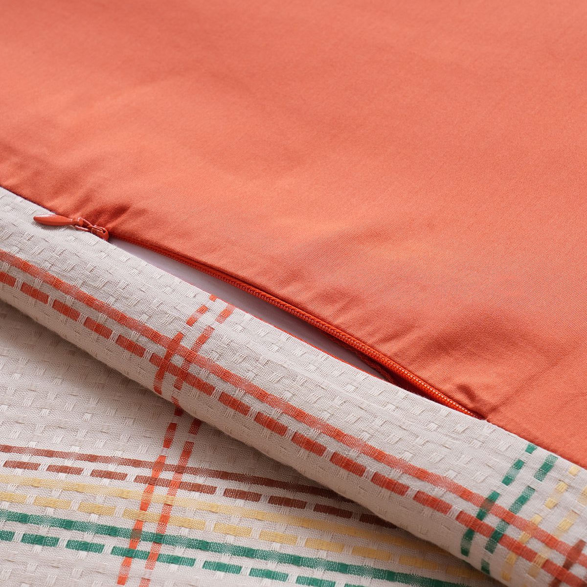 Eclectic Geo Mosaic Plaid Woven 100% Cotton Rust Duvet Cover with Pillow Case