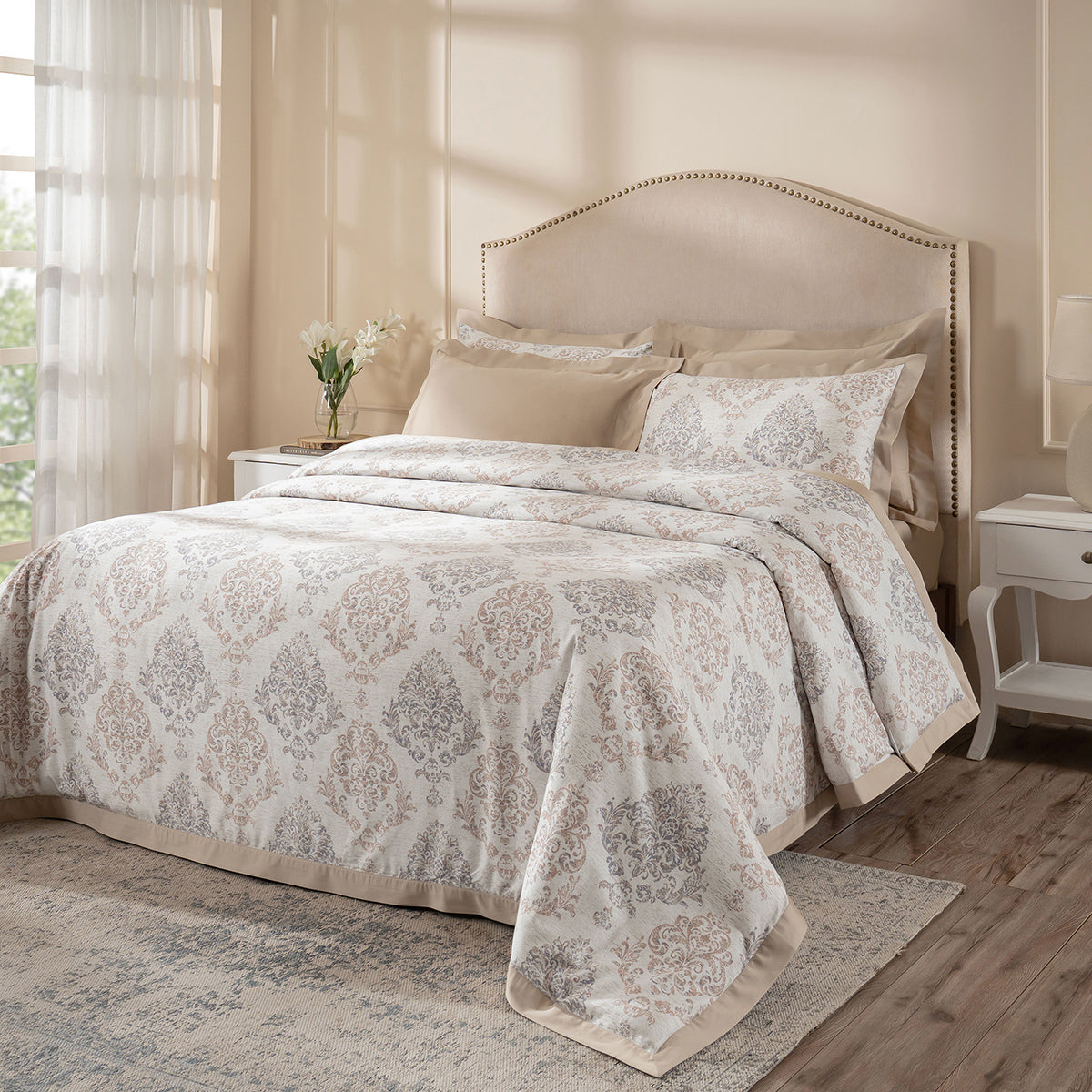 PBS Timeless Ornare 100% Cotton Duvet Cover with Pillow Case Tan