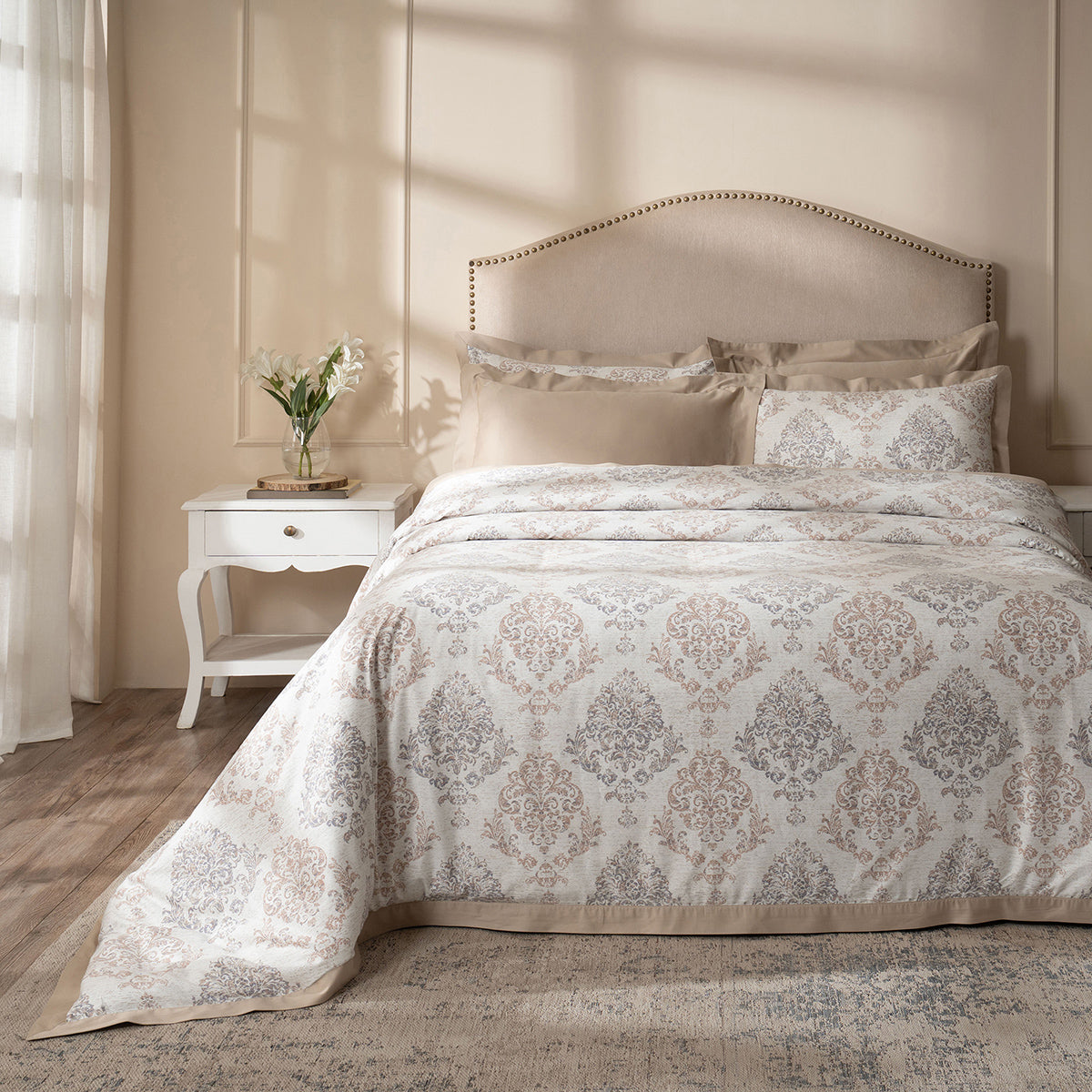 PBS Timeless Ornare 100% Cotton Duvet Cover with Pillow Case Tan