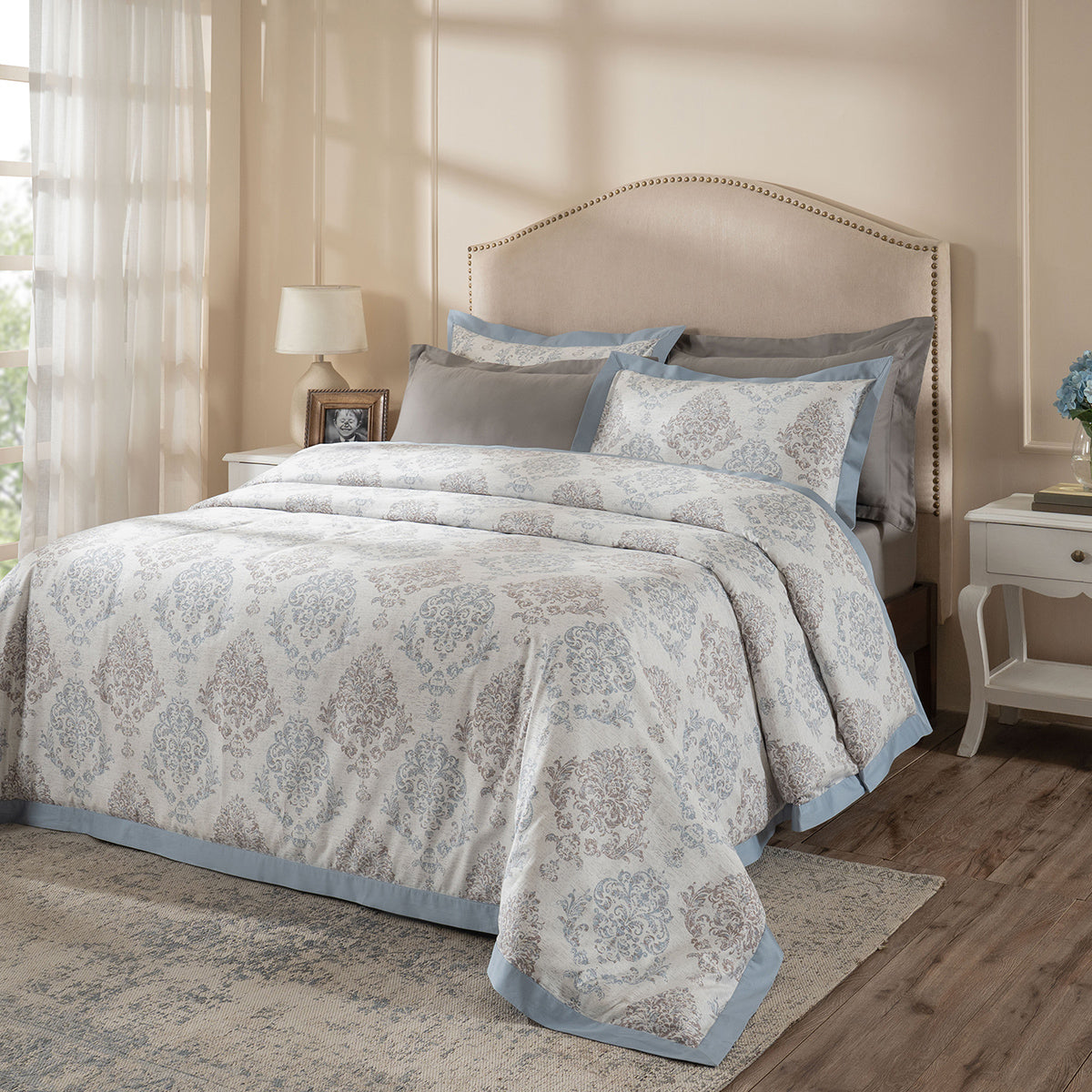 PBS Timeless Ornare 100% Cotton Duvet Cover with Pillow Case Dusty Blue