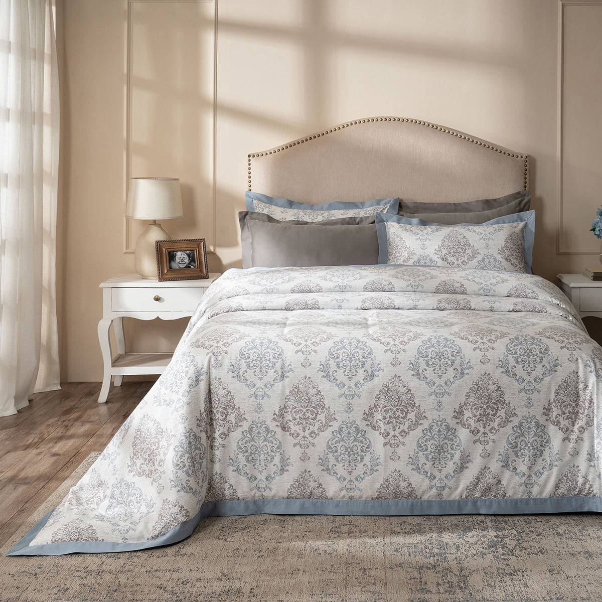 PBS Timeless Ornare 100% Cotton Duvet Cover with Pillow Case Dusty Blue