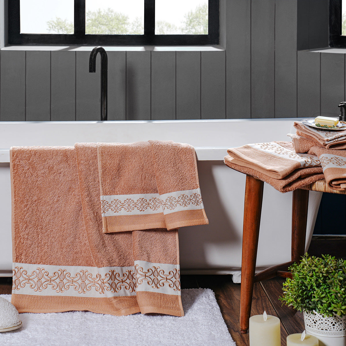Elegance Embroidery Machine 100% Cotton Rust Towel