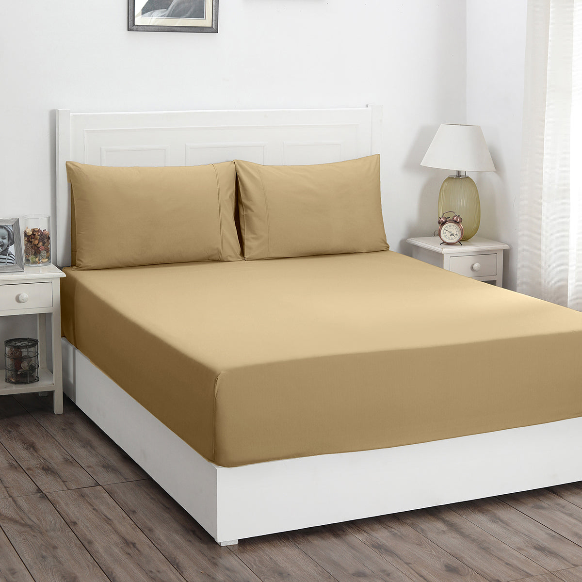 Slumber Plain Easy Care Percale 100% Cotton Yellow Fitted Sheet with Pillow Case