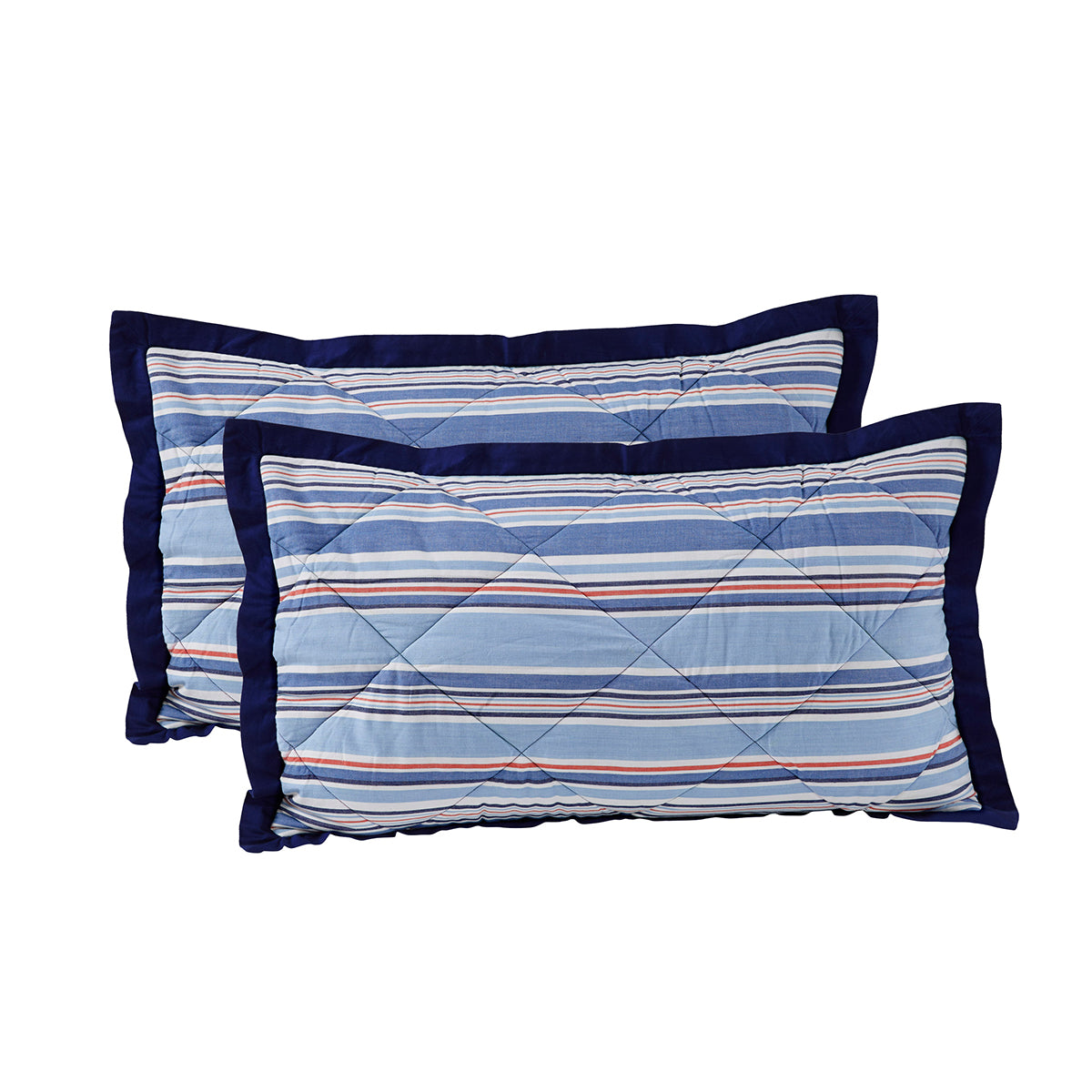 Little Maspar Quilted Hand Sailor Stripe Pillow Sham Set Blue