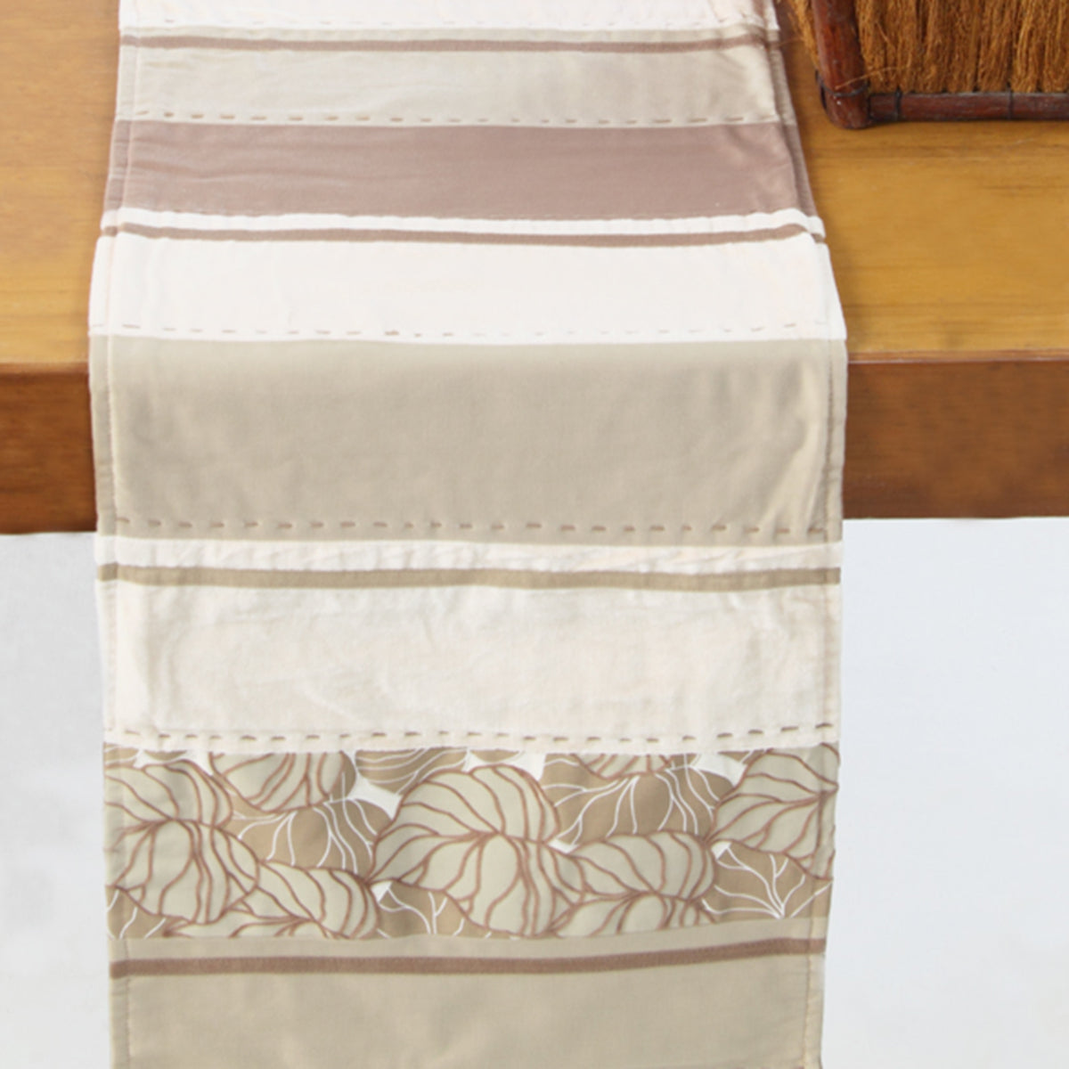 Maspar 6 Seater Palm Leaves 100% Cotton Print Flock Runner Brown