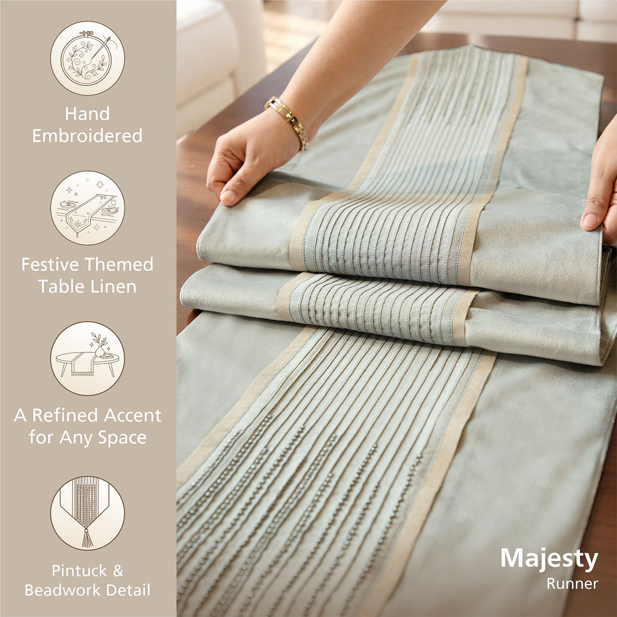 Maspar Runner Embroidered Hand Finished Majesty Silver Grey