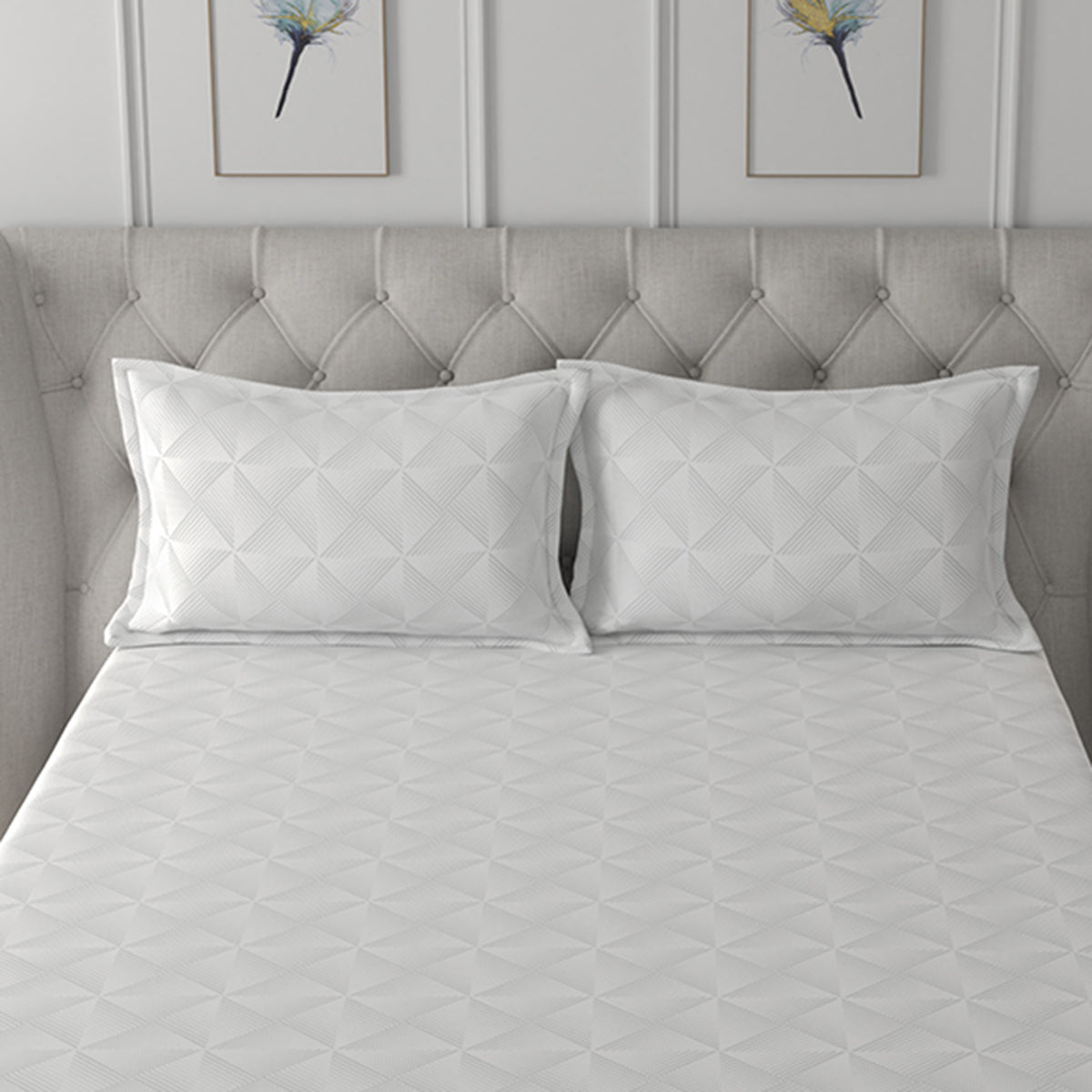 Tranquil Serenity Graphic Geo 100% Cotton Printed Neutral Pillow Case Set