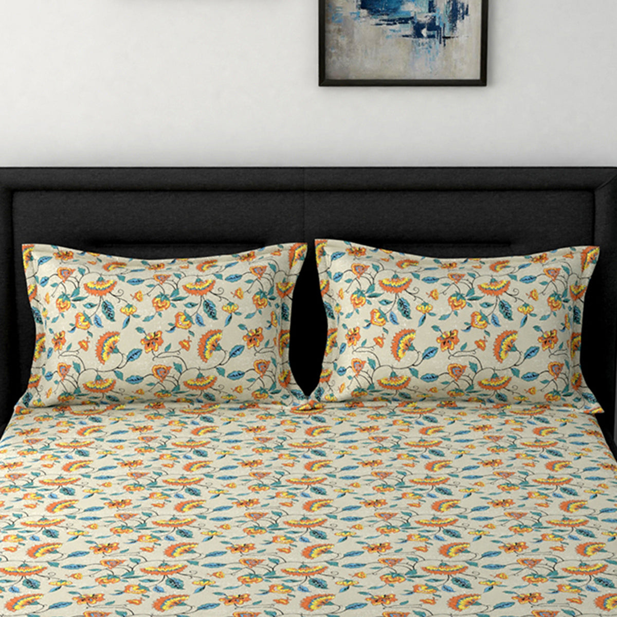 Tranquil Serenity Ethnic Floral 100% Cotton Printed Multi Pillow Case Set Of 2