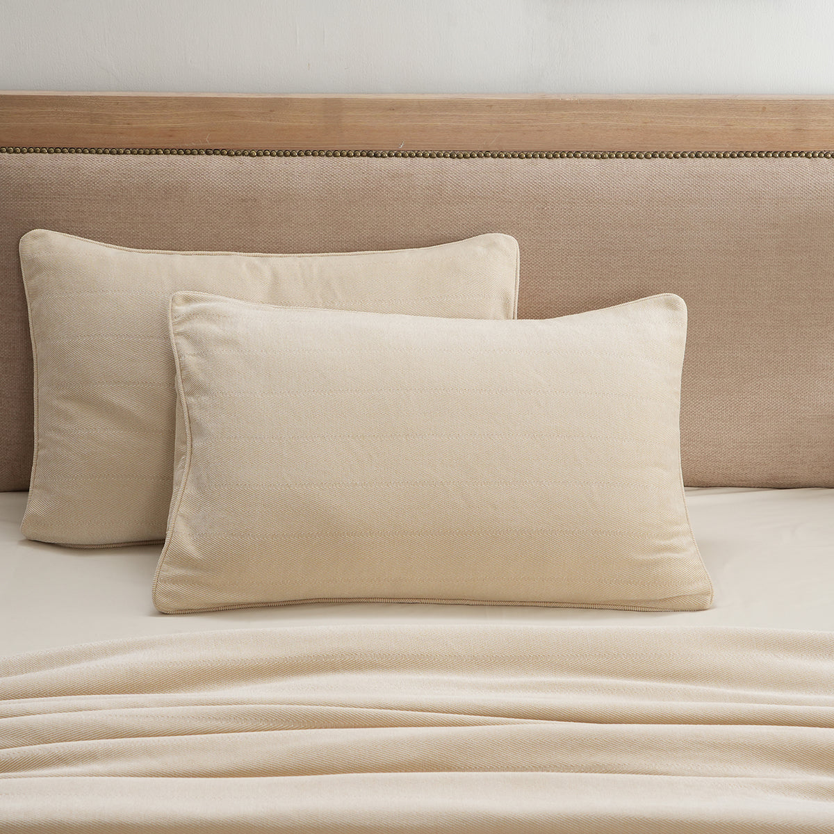 Caroline Woven Herringbone Pattern Beige 2PC Pillow Sham Set