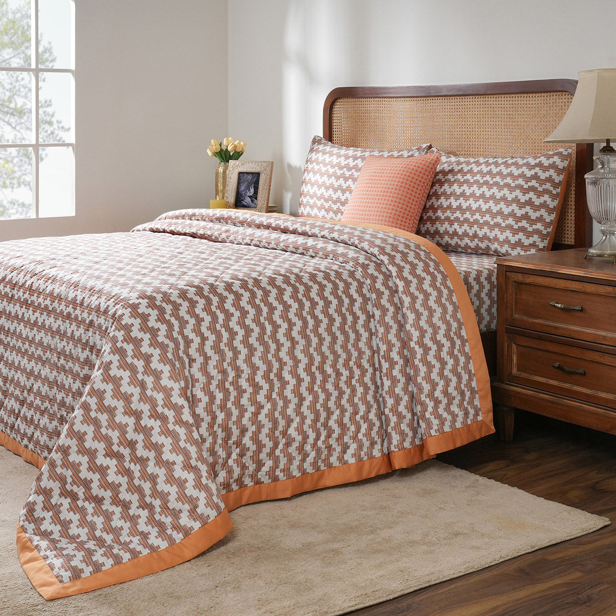 Quilt Set Ideal For Gifting Twisty Melange Quilt Set Rust