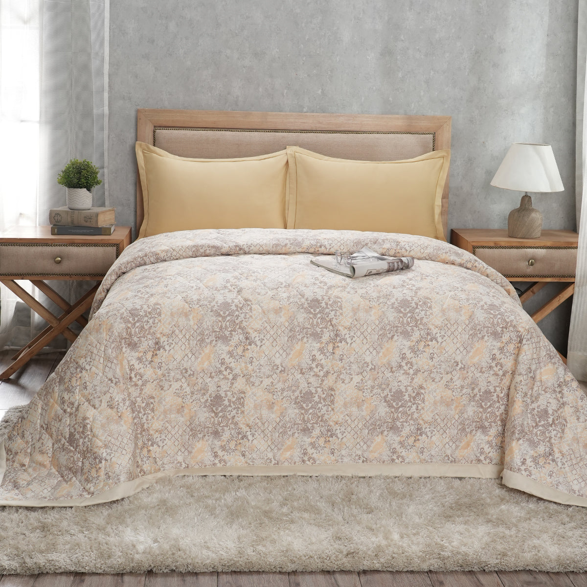 PBS Refined Retro Nouvel Damask Neutral Summer AC Quilt/Quilted Bed Cover/Comferter