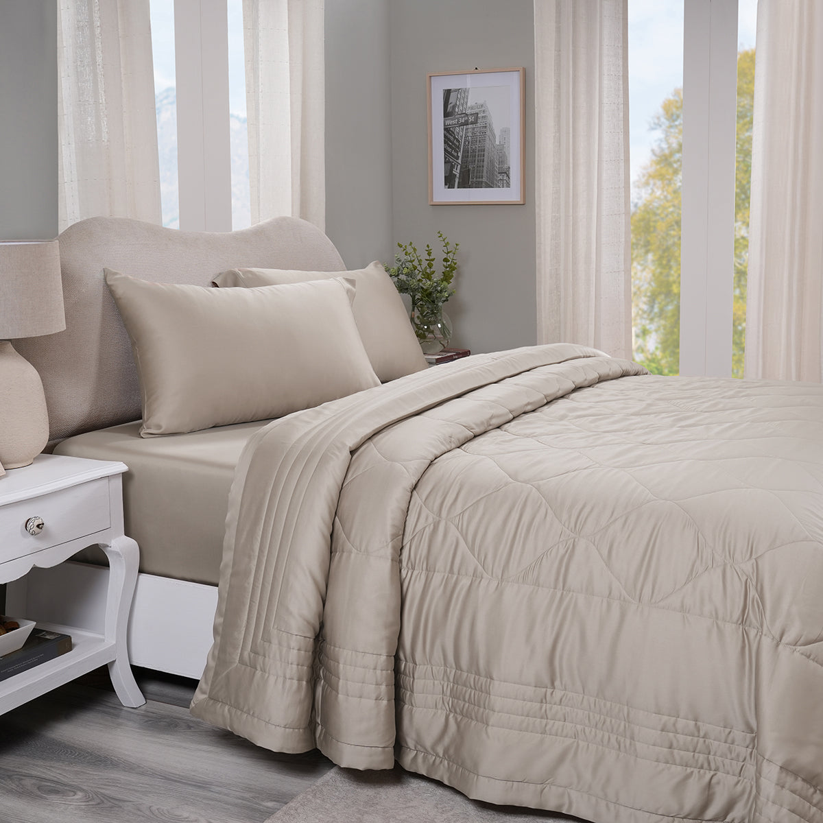 Vintage Noemi Tencel™ Fabric AC Quilt/Quilted Bed Cover/Comforter, Neutral