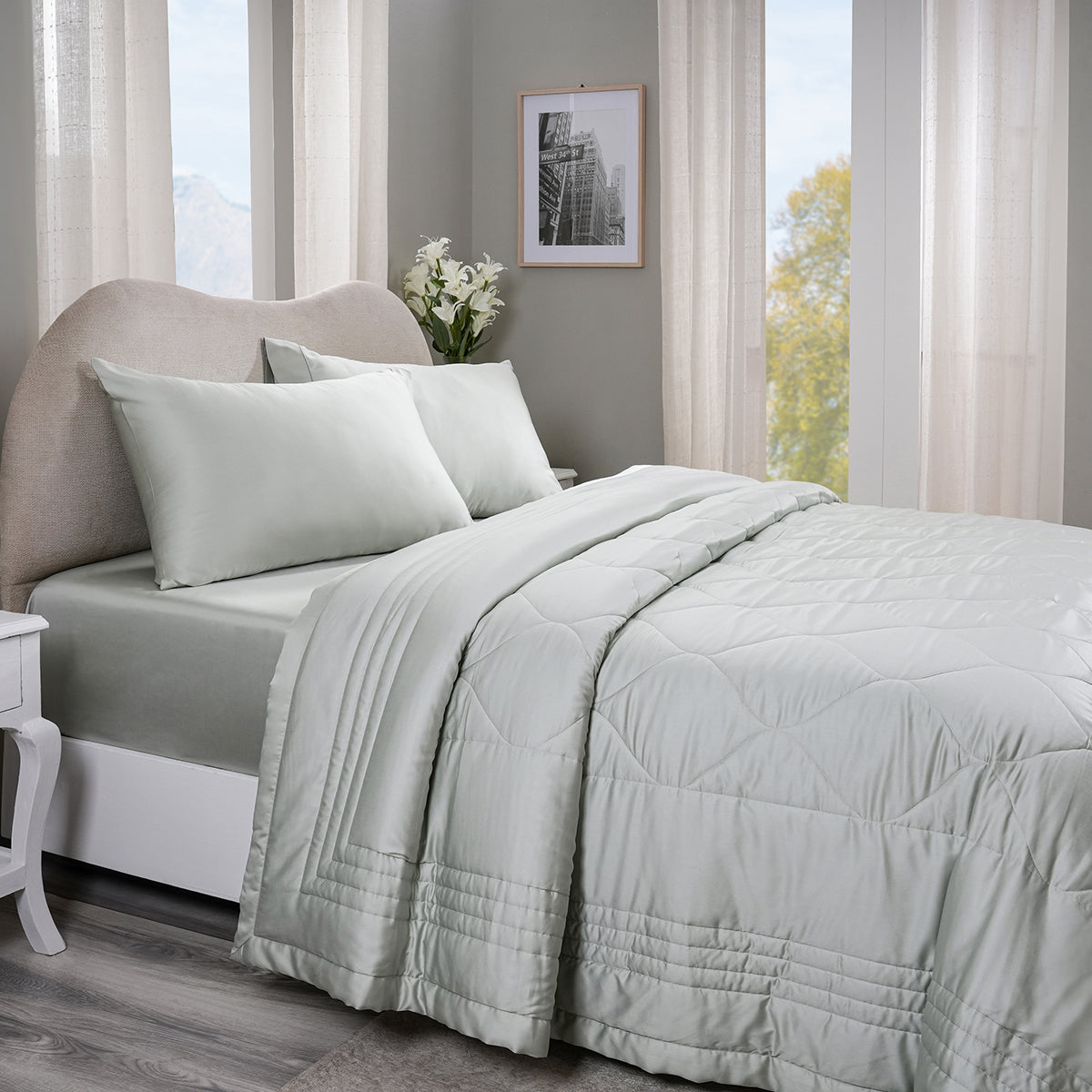 Vintage Noemi Tencel™ Fabric AC Quilt/Quilted Bed Cover/Comforter, Green