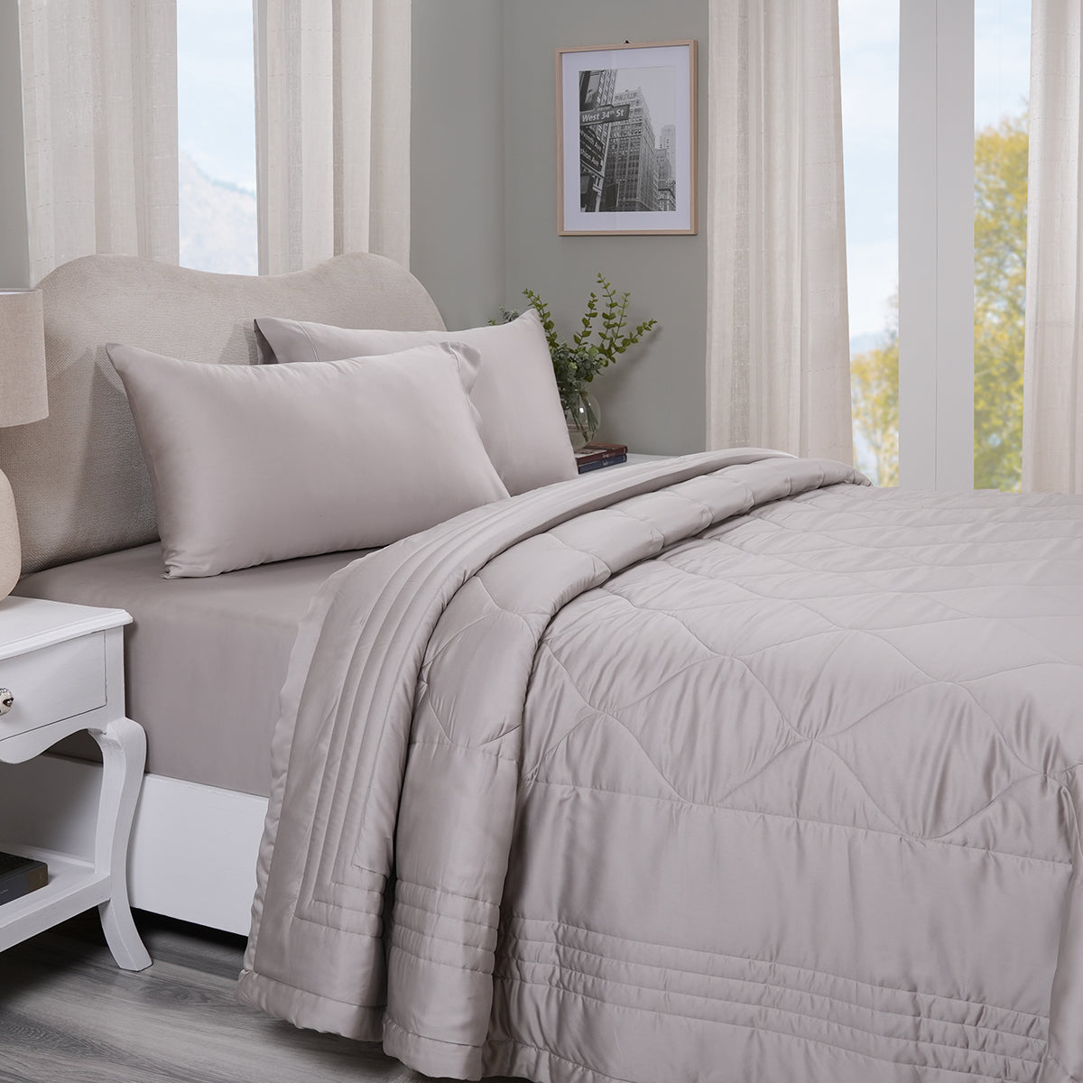 Vintage Noemi Tencelâ„¢ Fabric AC Quilt/Quilted Bed Cover/Comforter, Grey