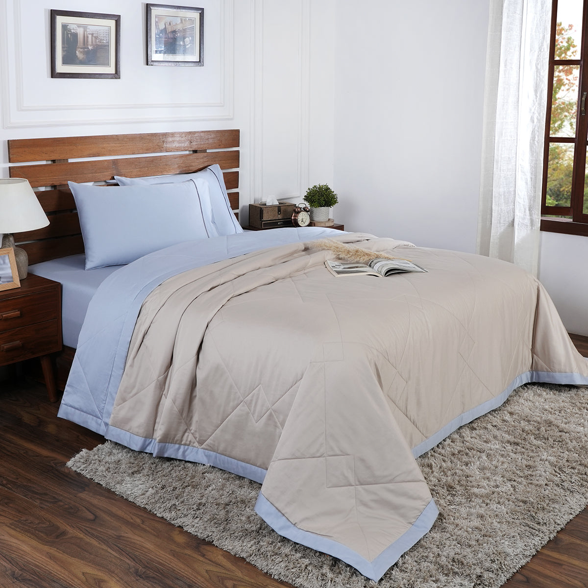 Selwyn Reversible Summer AC Quilt/Quilted Bed Cover/Comforter Plein Air/Sandshell Quilt