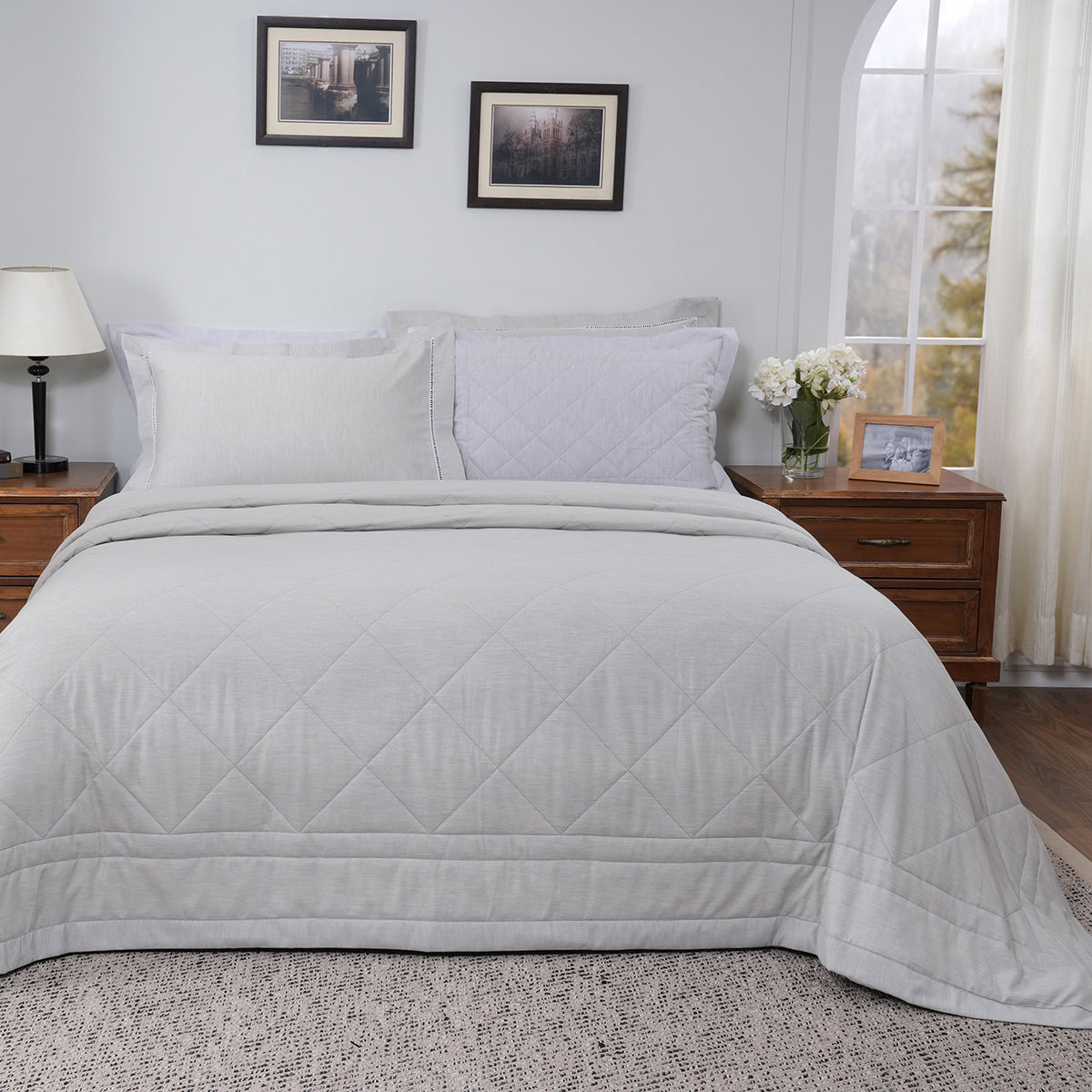 Emmie 100% Natural Cotton Filling Light Weight Winter Quilt / Quilted Bed Cover Grey