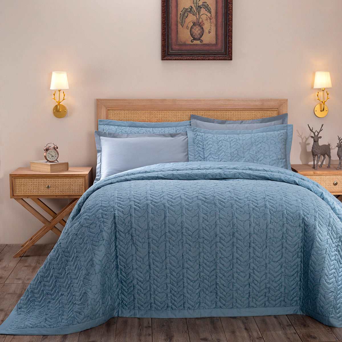 Exotic Heritage Leafy Swirl Blue Summer AC Quilt/Quilted Bed Cover/Comforter Quilt